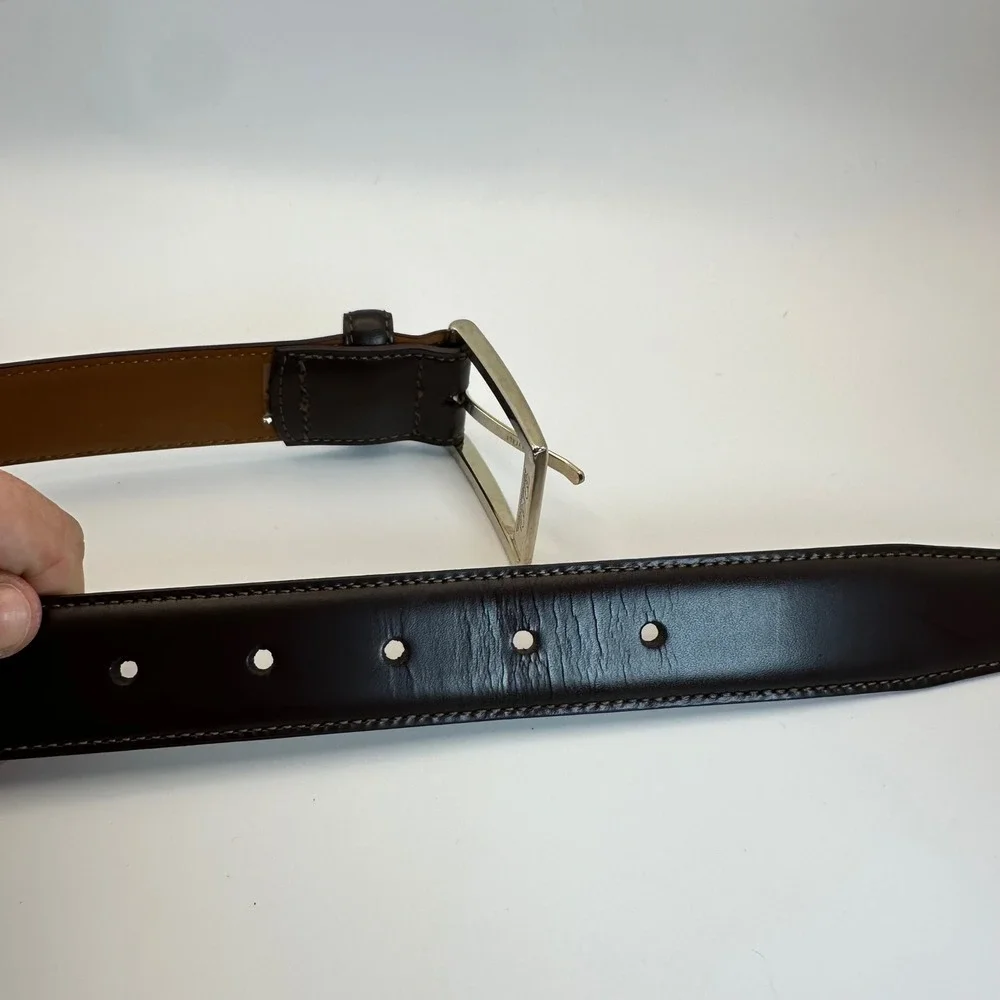 Brooks Brothers Leather Belt Mens 32 Dark Brown Classic Made in Italy